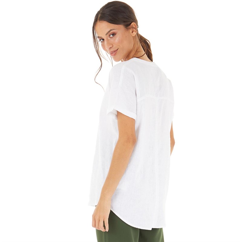 Onfire Womens Ladies Sleevess Linen Mix Notch Neck Top Optic White