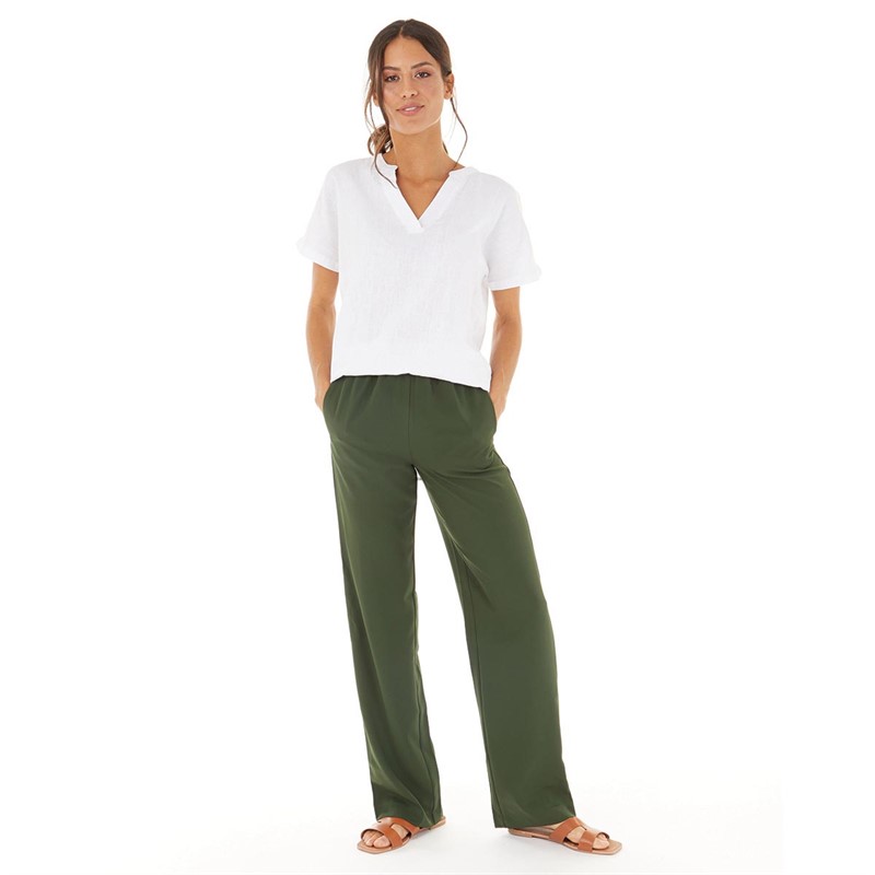 Onfire Womens Ladies Sleevess Linen Mix Notch Neck Top Optic White