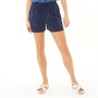 Onfire Womens Plain Tie Front Linen Mix Shorts Navy