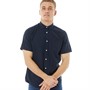 Onfire Mens Linen Mix Short Sleeve Shirt Navy