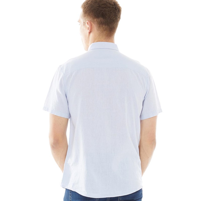 Onfire Mens Linen Mix Short Sleeve Shirt Light Blue