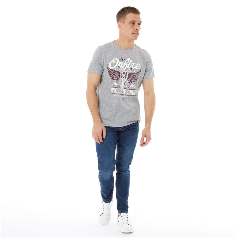 Onfire Mens Printed T-Shirt Grey Marl