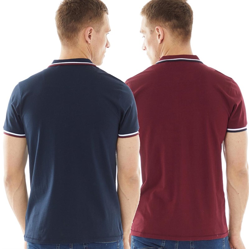 Onfire Mens Two Pack Zip Neck Polo Shirts Dark Navy/Wine