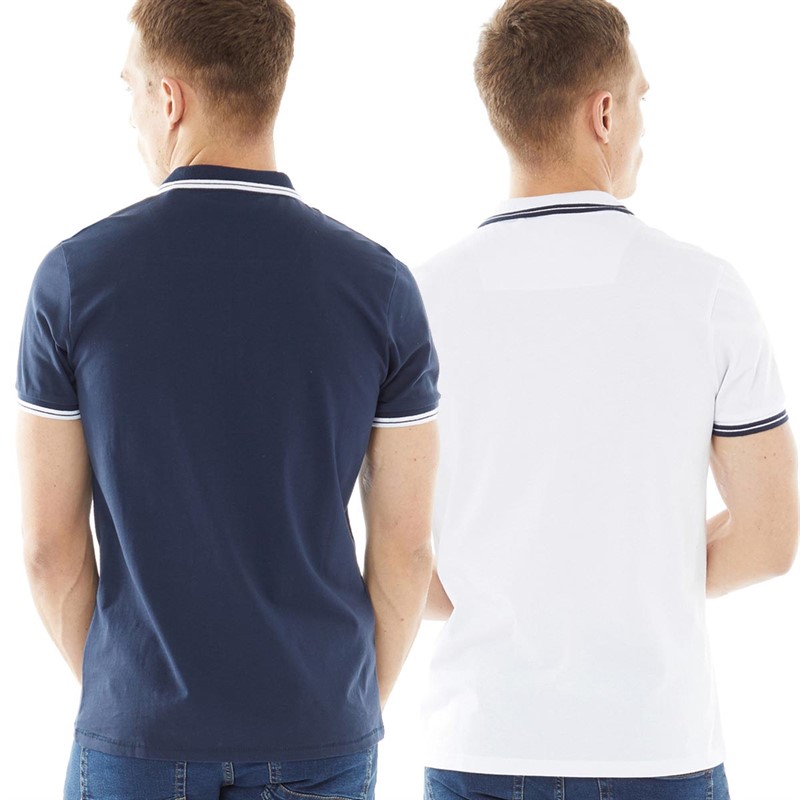 Onfire Mens Two Pack Zip Neck Polo Shirts Mid Navy/White