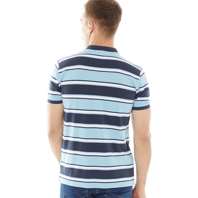 Onfire Mens Yarn Dyed Tripe Pique Polo Navy/Light Blue/White