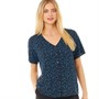 Onfire Womens Button Through Short Sleeve Blouse Black/Blue