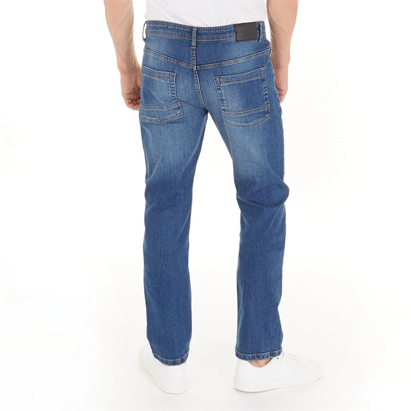 Onfire Mens Stretch Denim Straight Leg Jeans Mid Wash