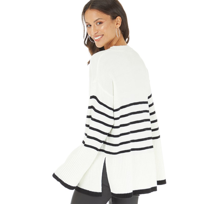 Onfire Womens Striped Crew Neck Sweater Black/Cream