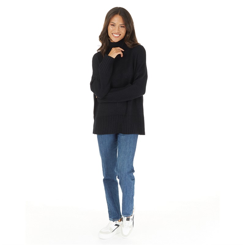 Onfire Womens Turtle Neck Longline Sweater Black