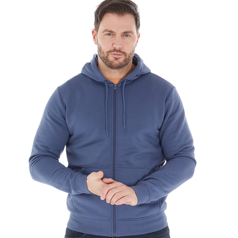 Onfire Mens Zip-Through Fleece Hoodie Vintage Indigo