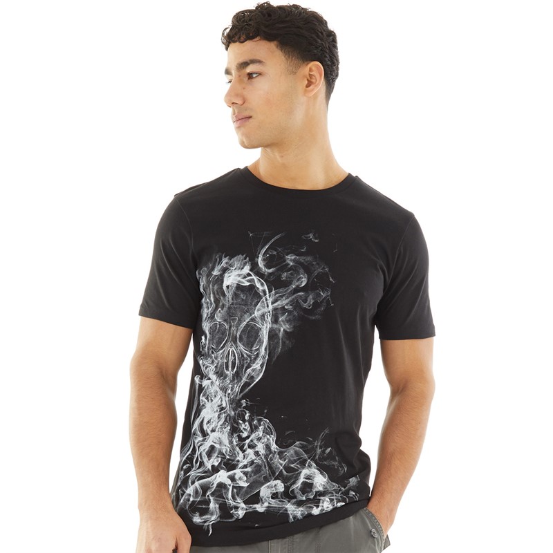 Onfire Mens Skull Side Print T-Shirt Black