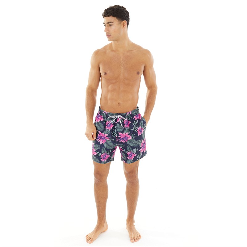 Onfire Mens Tropical Print Swim Shorts Navy/Multi