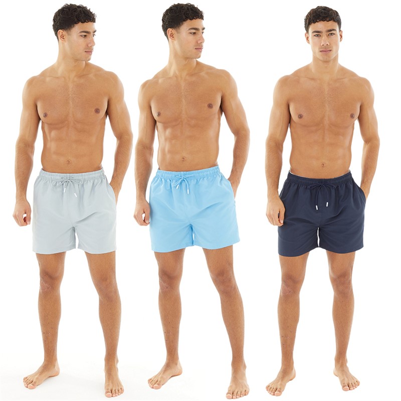Onfire Mens Three Pack Plain Swim Shorts Navy/Aqua/Light Grey