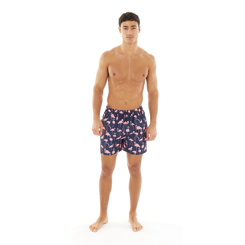 Onfire Mens Flamingo Print Swim Shorts Navy/Pink