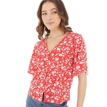 Onfire Womens Floral Blouse Red Print