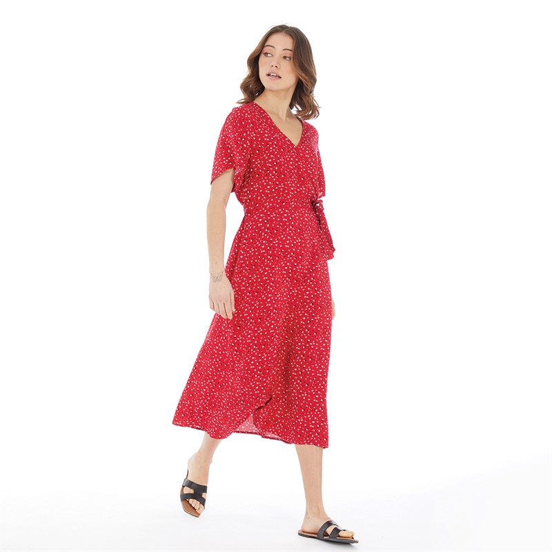 Onfire Womens Midi Dress With Tie Red Base