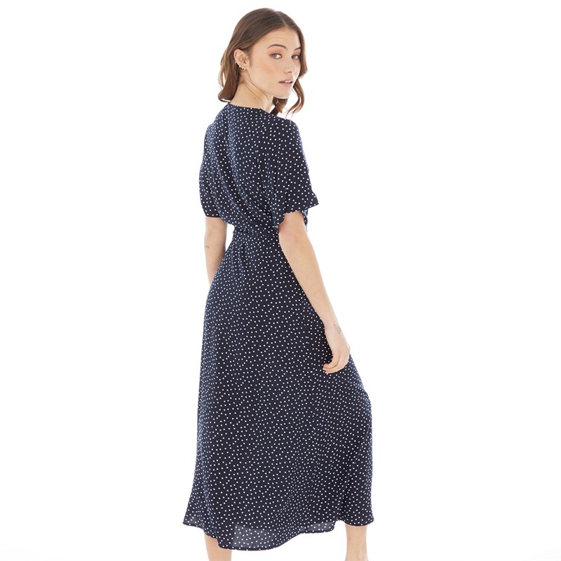 Onfire Womens Midi Dress With Tie Navy Spot