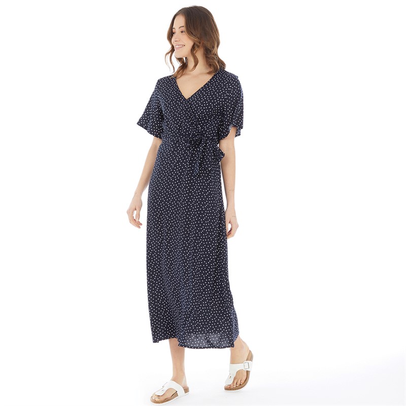 Onfire Womens Midi Dress With Tie Navy Spot