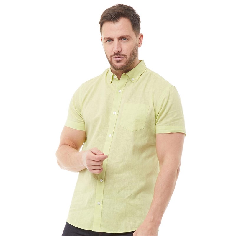 Buy Onfire Mens Cotton Linen Short Sleeve Shirt Yellow