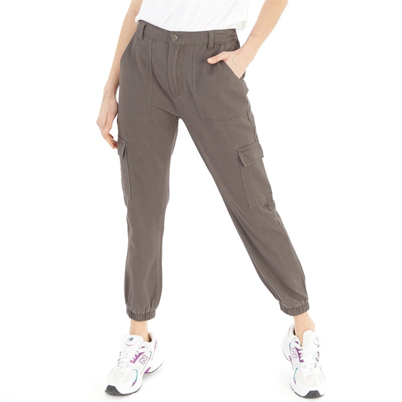 Onfire Womens Cuffed Cargo Pants Charcoal