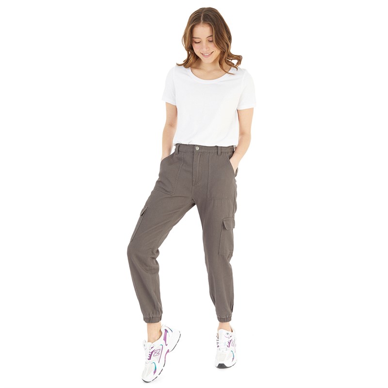 Onfire Womens Cuffed Cargo Pants Charcoal