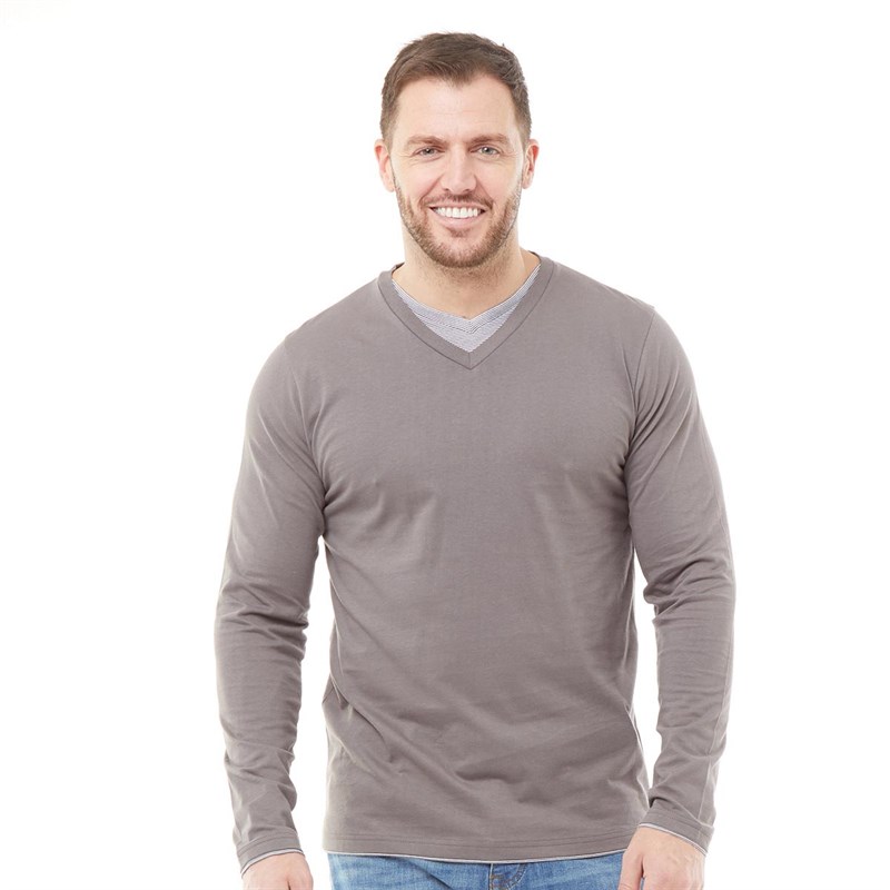 Buy Onfire Mens Long Sleeve V-Neck Top Slate Grey
