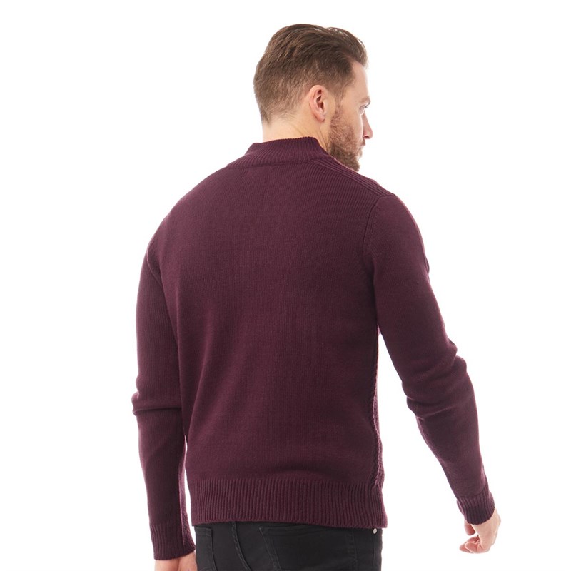 Onfire Mens Button Neck Sweater Plum