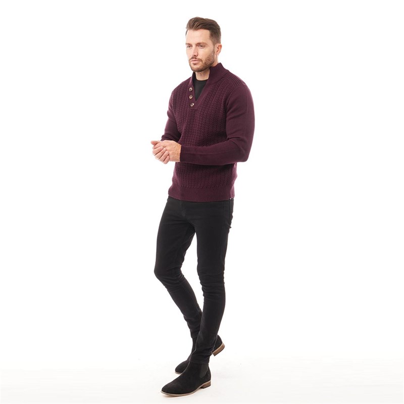 Onfire Mens Button Neck Sweater Plum