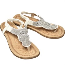 Onfire Womens Ladies Diamante Trim Sandals White