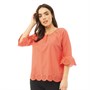 Onfire Womens Broderie Anglais Trim Cotton Top Coral
