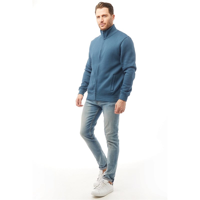 Onfire Mens Zip Through Funnel Neck Sweatshirt Petrol Blue