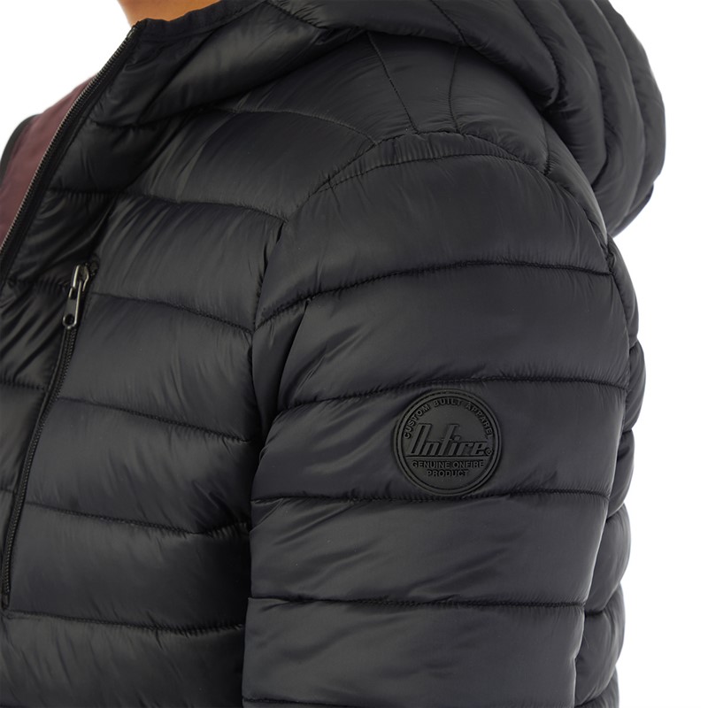 Onfire Mens Hooded Puffer Jacket Black