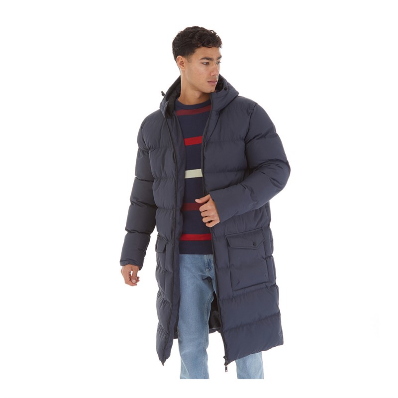 Onfire Mens Longline Hooded Puffer Jacket Navy