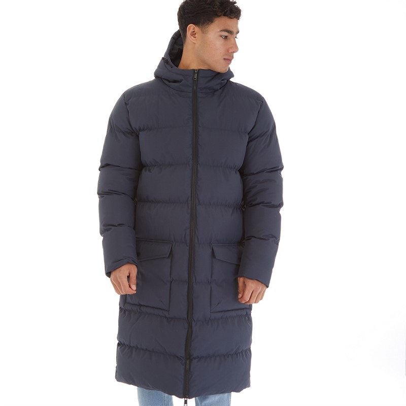 Onfire Mens Longline Hooded Puffer Jacket Navy