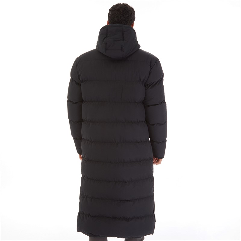 Onfire Mens Maxi Length Hooded Puffer Jacket Black