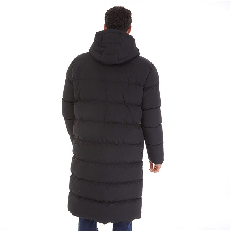 Onfire Mens Longline Hooded Puffer Jacket Black