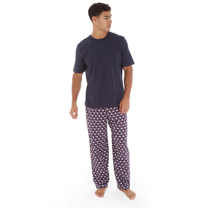 Onfire Mens Abstract Print Pyjama Set Navy/Burg