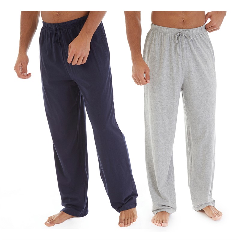 Onfire Mens Two Pack Jersey Open Hem Lounge Trousers Grey Marl/Navy