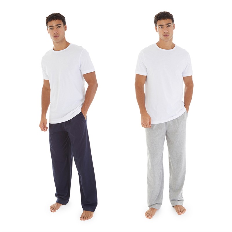 Onfire Mens Two Pack Jersey Open Hem Lounge Trousers Grey Marl/Navy