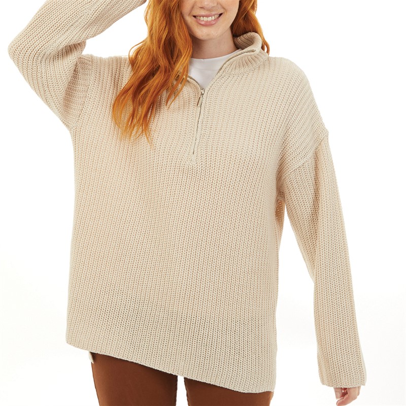 Onfire Womens 1/4 Zip Longline Sweater Stone