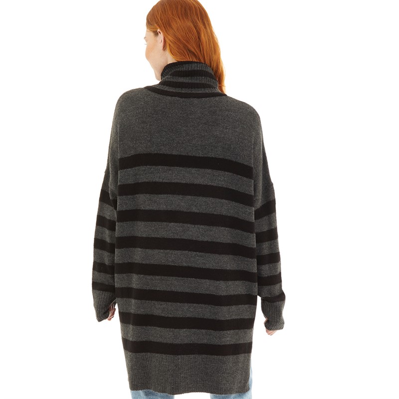 Onfire Womens Roll Neck Striped Sweater Dress Grey/Black