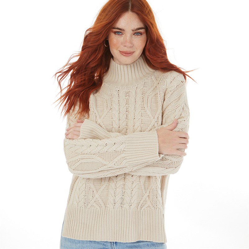 Onfire Womens Cable Knit Sweater Stone