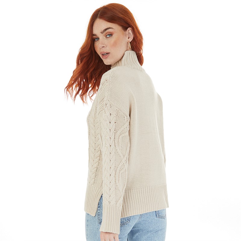 Onfire Womens Cable Knit Sweater Stone