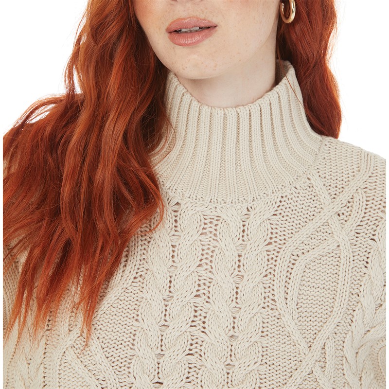 Onfire Womens Cable Knit Sweater Stone