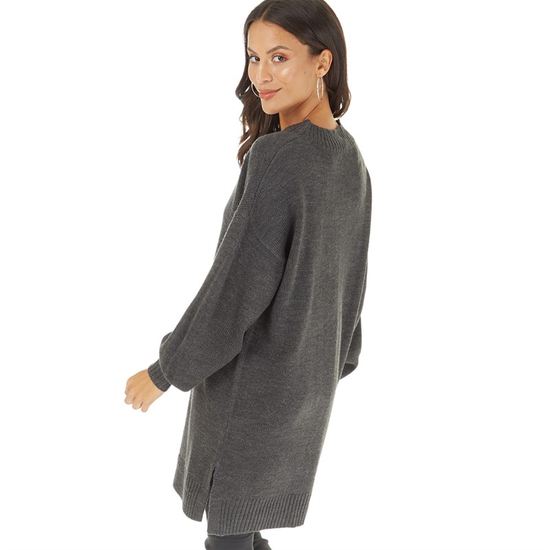 Onfire Womens V-Neck Longline Sweater Dark Grey Marl