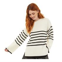 Onfire Womens Striped Crew Neck Sweater Black/Cream