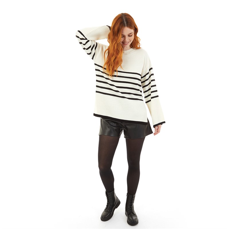 Onfire Womens Striped Crew Neck Sweater Black/Cream