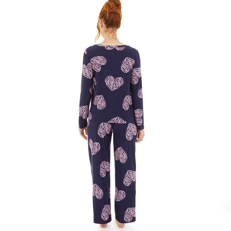 Onfire Womens Soft Touch Scatter Heart Pyjama Navy/Pink