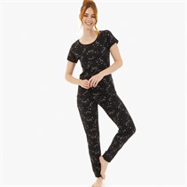 Onfire Womens Short Sleeve Star Pyjama Set Black/White