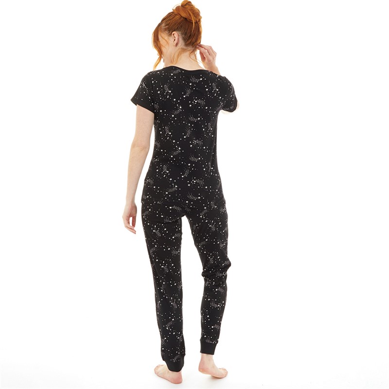 Onfire Womens Short Sleeve Star Pyjama Set Black/White